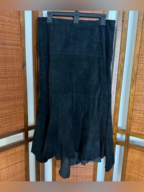 CABi Black Suede Flared Midi Skirt size 8